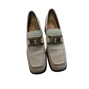 Tod's women's leather Kate slip-on loafers 2" Heel White Cream New
